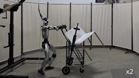 Humanoid pushing carts of unknown dynamics